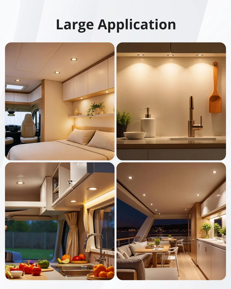 Gr4tec Spot LED Encastrable 12V Noir, 3W Plafond Dimmable 3000K Blanc Chaud 240LM, Alu Spots Encastrable Extra Plat 12mm, Trou 58-62mm, IP44 Spot Encastré pour Camping-car Caravane Bateau, Lot de 6