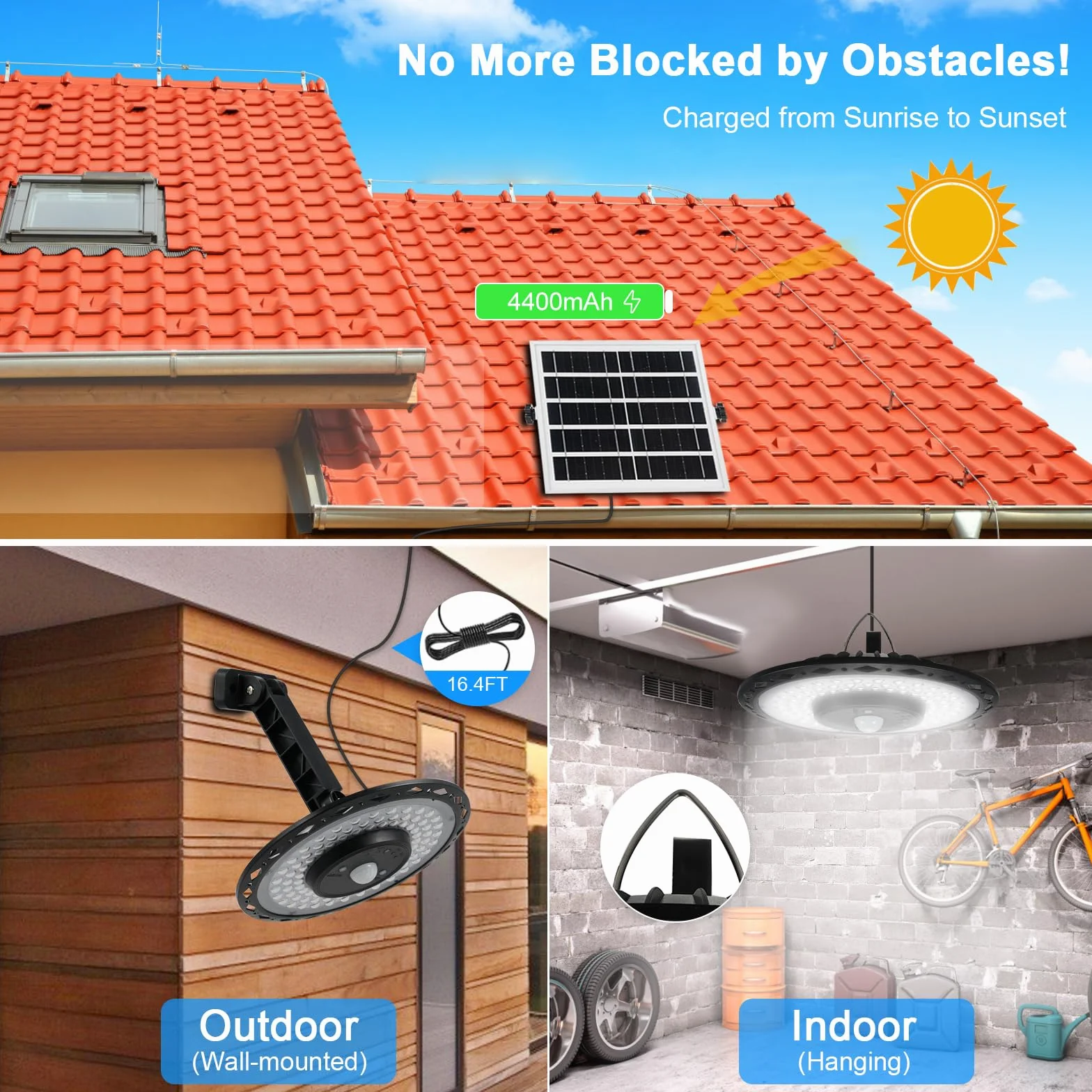 Lixada Lampe solaire suspendue extérieur 180 LED batterie 4400 mAh IP65 détecteur de mouvement 5 modes