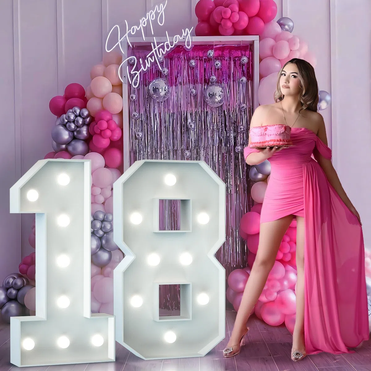 90cm Blanc Chiffre Lumineux 18 ans, Décoration Anniversaire Cadre Lumineux Géant