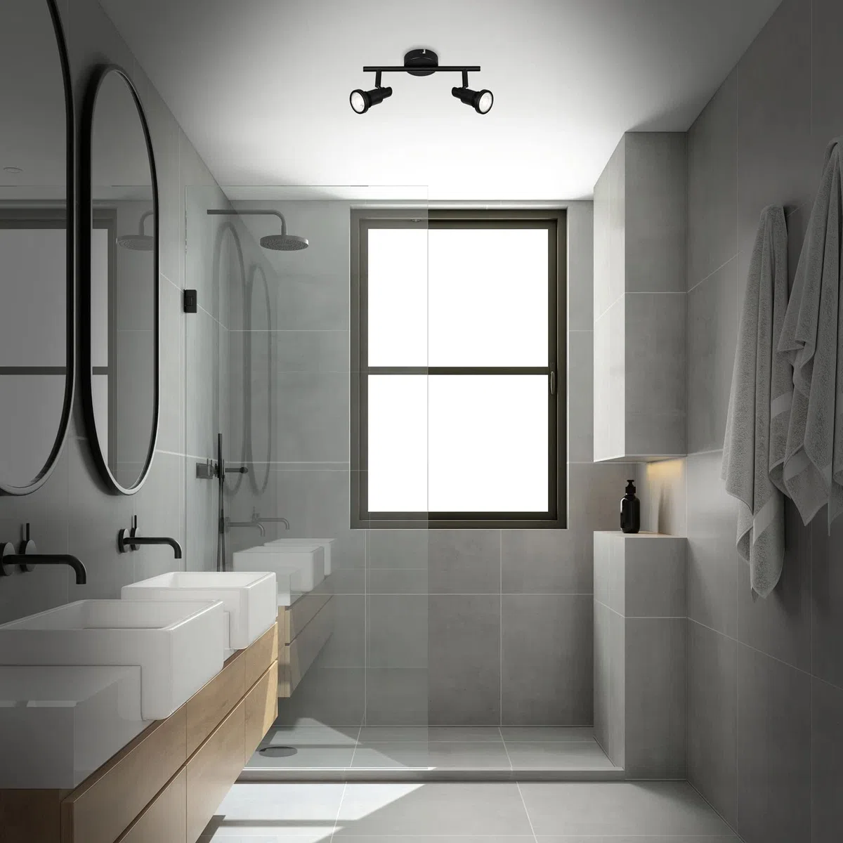 BRILONER - Plafonnier LED salle de bain, ajustable, plafonnier LED salle de bain, IP44, couleur de lumière blanc chaud, GU10, noir, 275x80x123 (LxlxH)