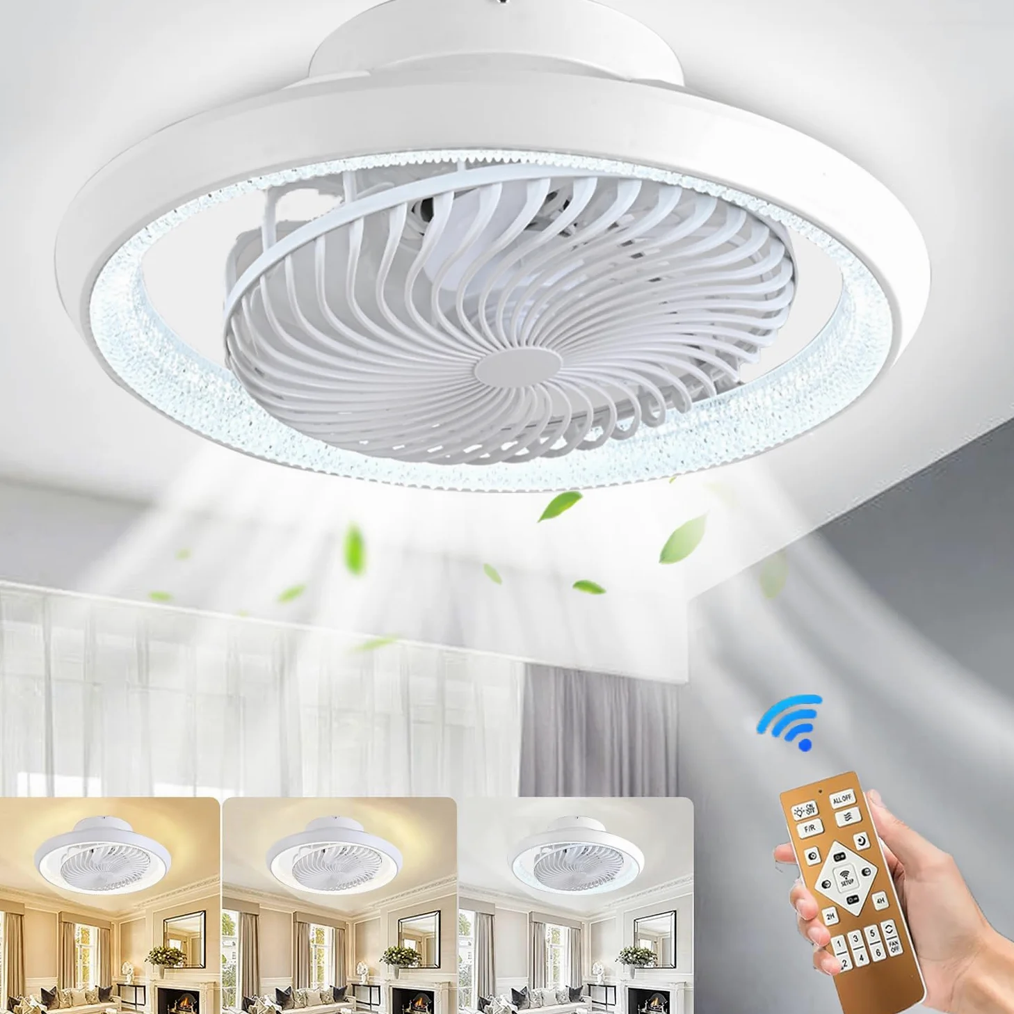 Ventilateur de Plafond avec Éclairage LED 48W Dimmable Télécommandé Rotatif 360°