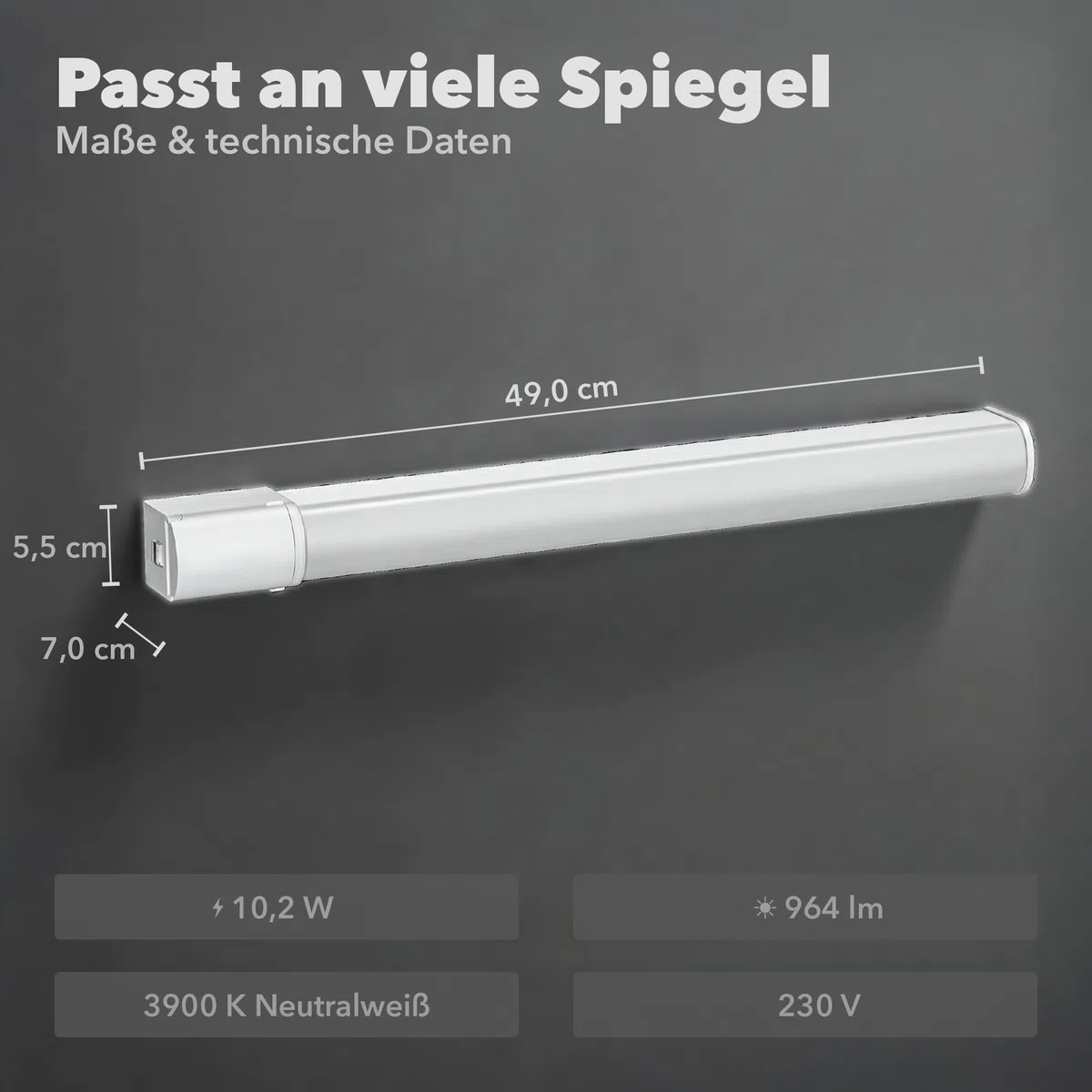 ledscom.de Lampe LED pour miroir FERIG, lampe de salle de bain avec prise de courant, 49cm, 10,2 W, 964lm, blanc