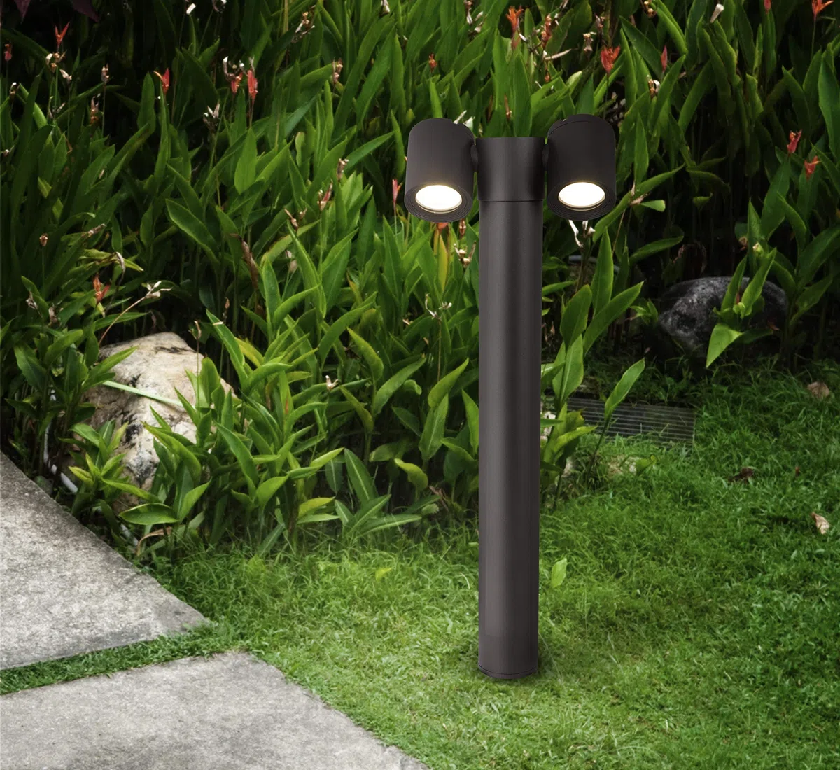 Réverbère extérieur borne lumineuse aluminium noir 2 x GU10 50 W IP54 230V