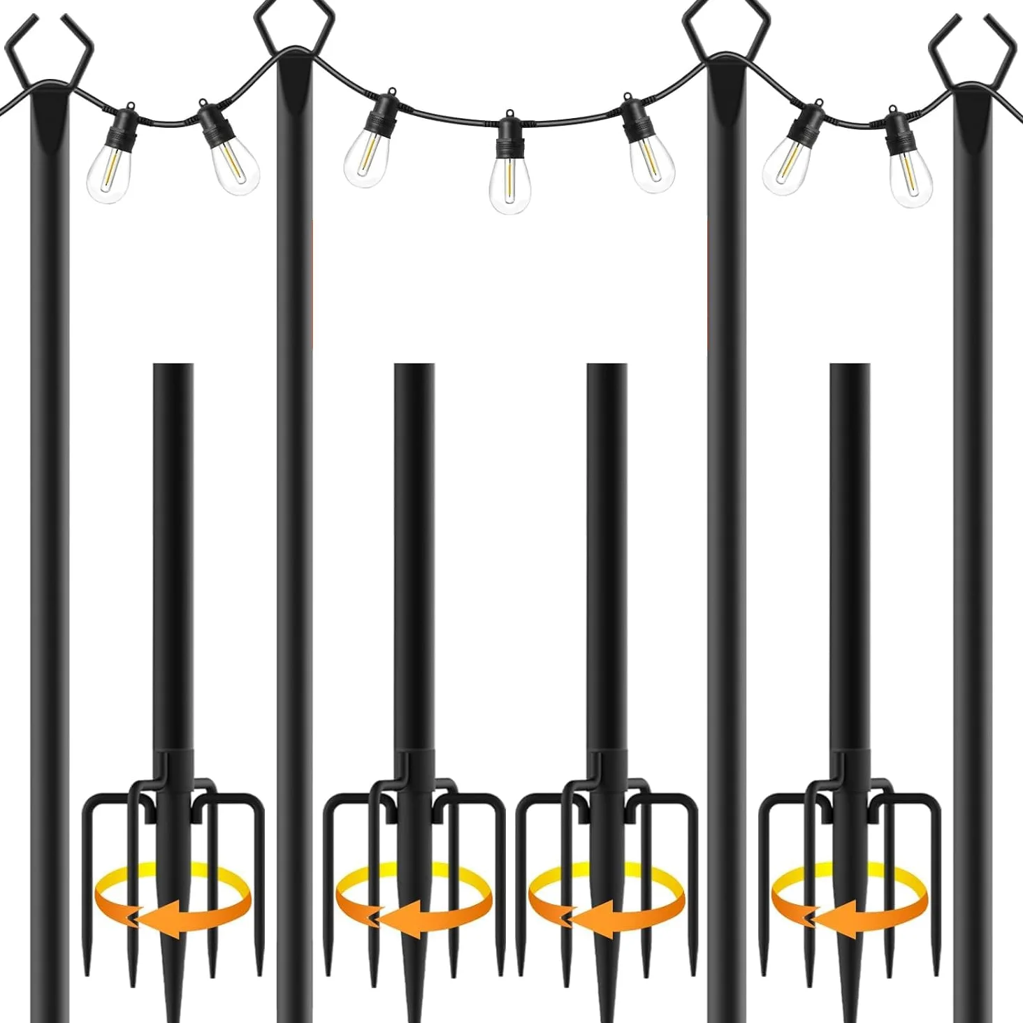 Lot de 4 poteaux lumineux 3 m éclairage extérieur avec supports clôture métal terrasse jardin