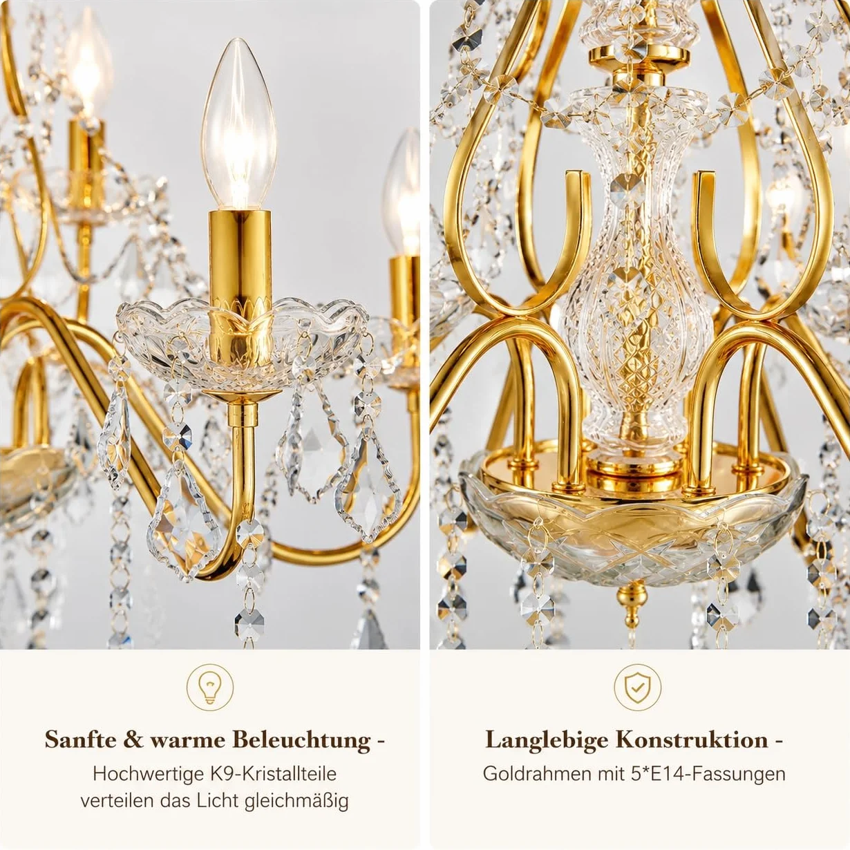 Saint Mossi Lustre en Cristal Doré à 6 Lumières - Moderne en Style Français Goutte de Pluie pour Salle à Manger Chambre H44xW51