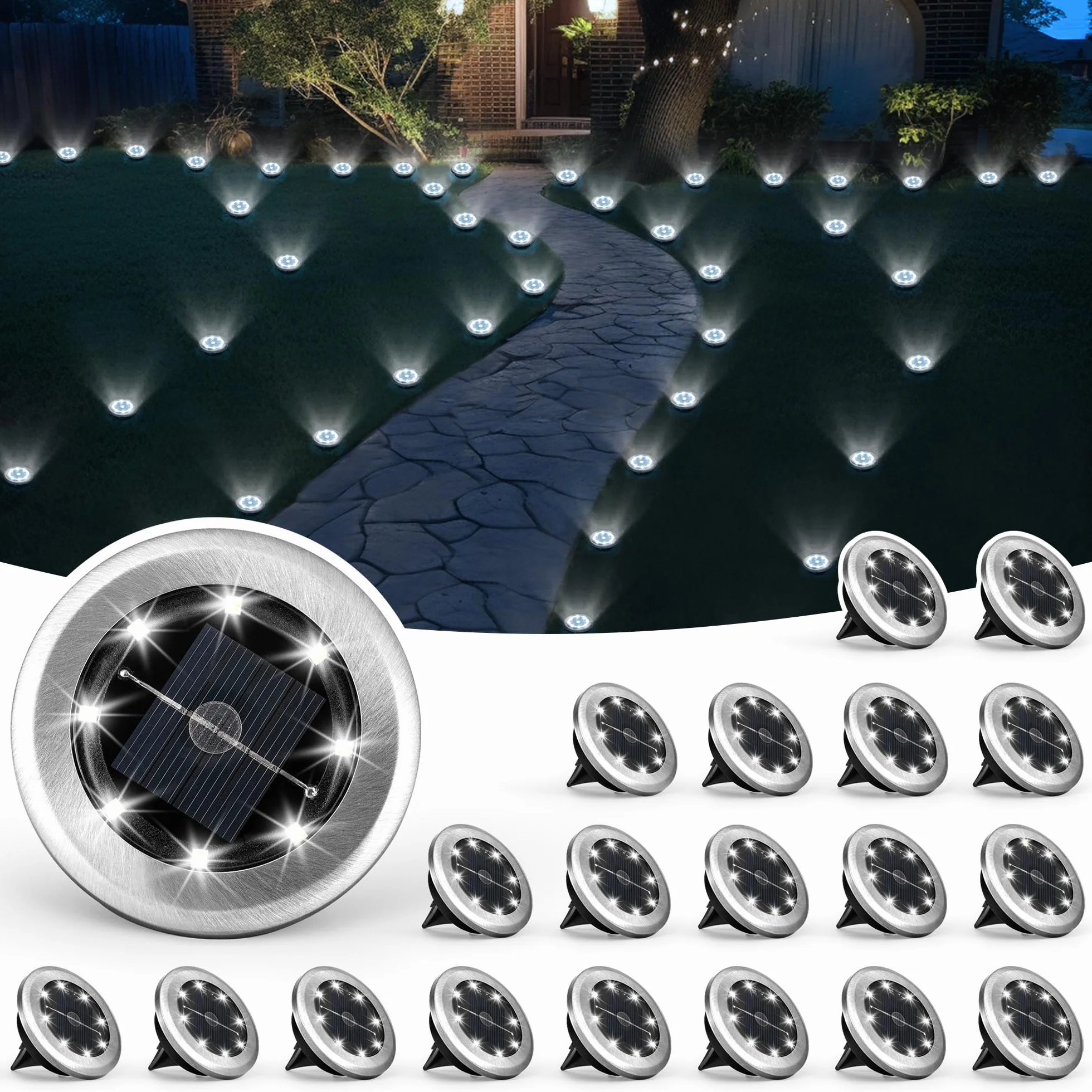 Solpex Lot de 20 lampes solaires de jardin étanches éclairage paysager pour patio allée cour terrasse blanc froid