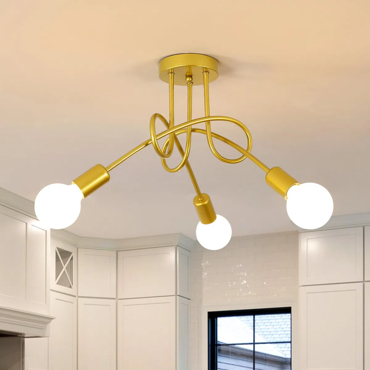 Toolight Lustre industriel 3-Lumières, Lustre Plafonnier Vintage Doré E27, Lustres en Metal pour Salon Chambre Cuisine Vestiair, Ø40cm (Sans ampoules)