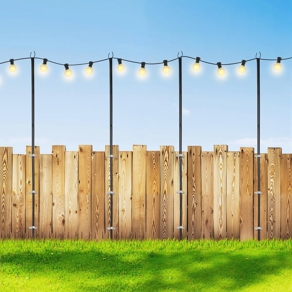 Lot de 4 barres lumineuses à suspendre extérieur 3 m support éclairage terrasse piquet terre support clôture guirlande lumineuse réglable hauteur