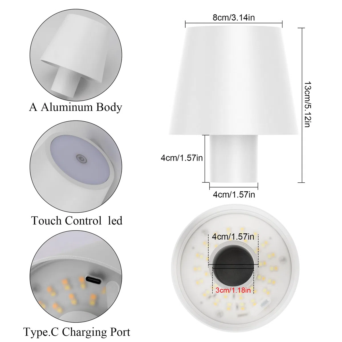 Aipsun Lampe Bouteille LED Rechargeable 2 Pièces, 5500mAh, 3W, IP54, 3000K-6000K, Aluminium, Dimmable pour Jardin Bar Restaurant (Blanc)