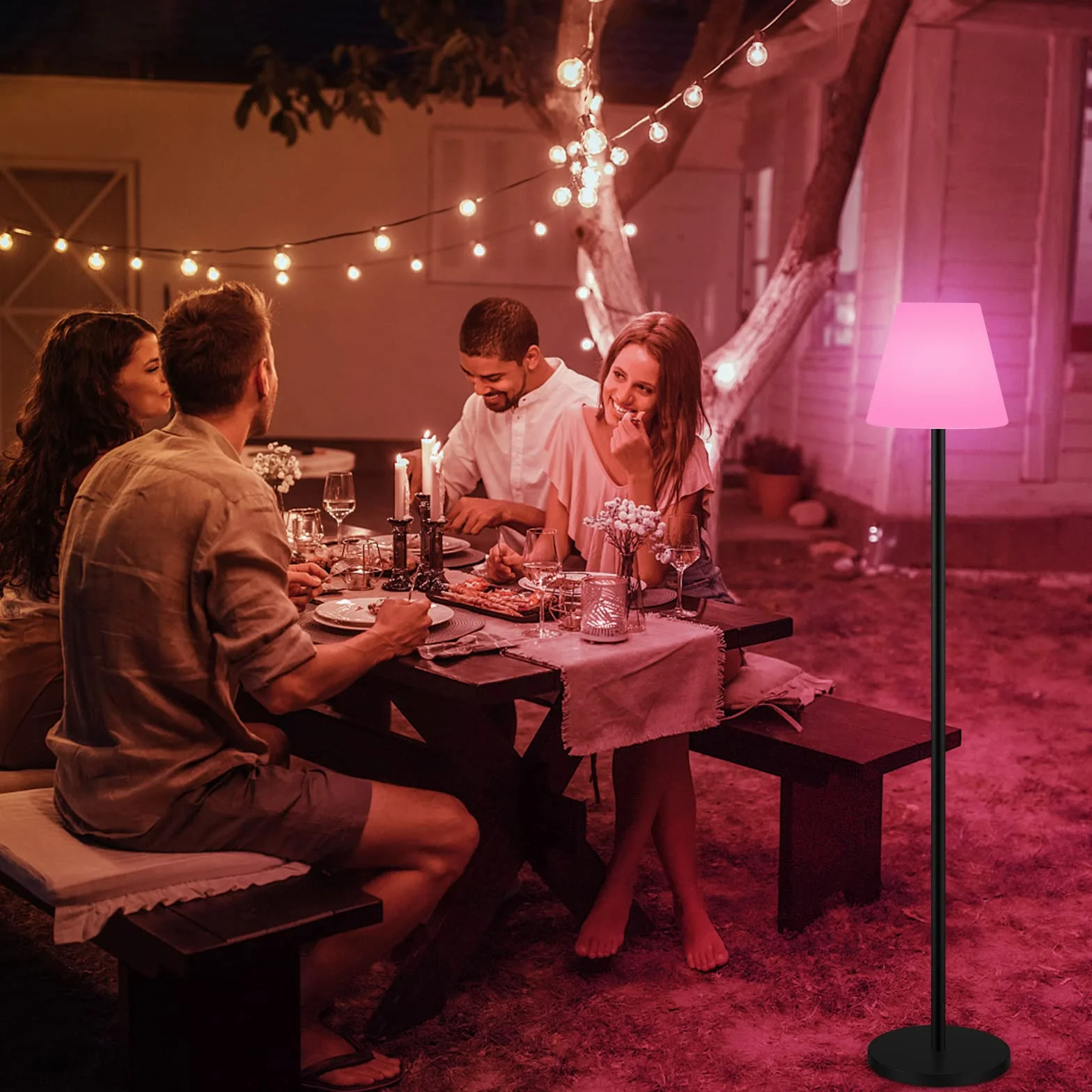 Lampadaire solaire intérieur extérieur étanche sans fil rechargeable capteur lumière LED luminosité variable jardin terrasse