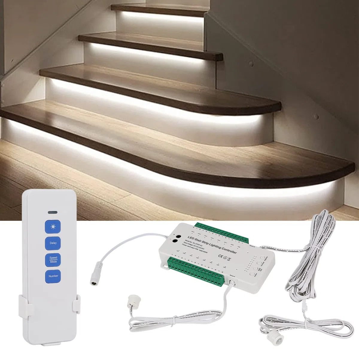 Éclairage LED pour marche d'escalier avec détecteur de mouvement 16 marches 4000K