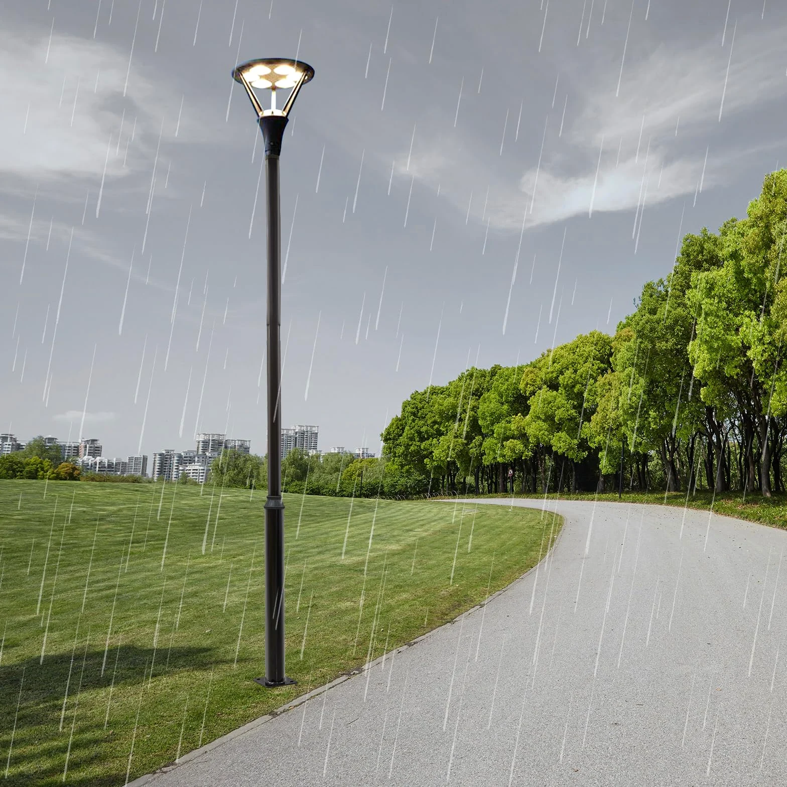 Mât de lampadaire Noir 100 kg 5 m pour lampes solaires, jardin, caméras