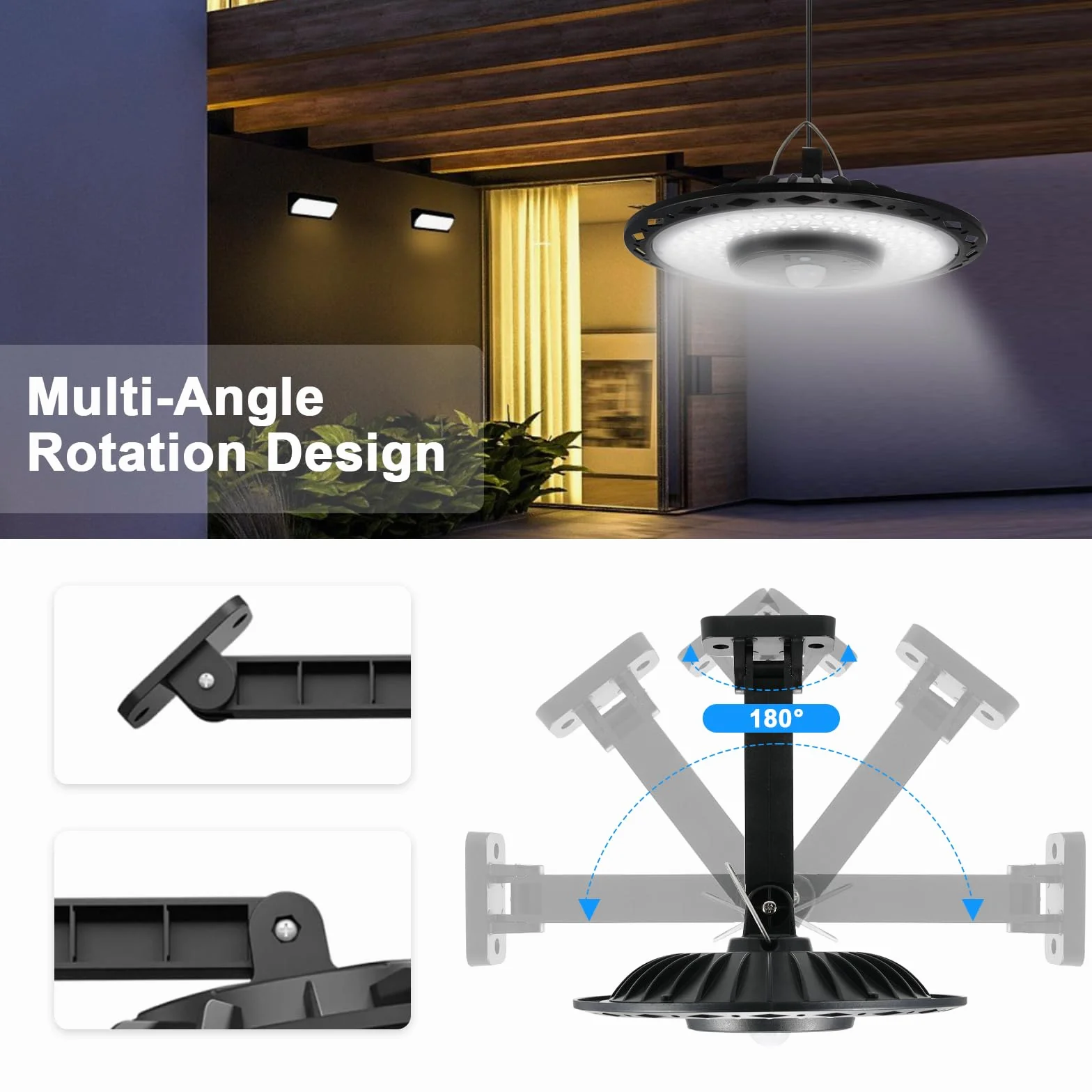 Lixada Lampe solaire suspendue extérieur 180 LED batterie 4400 mAh IP65 détecteur de mouvement 5 modes