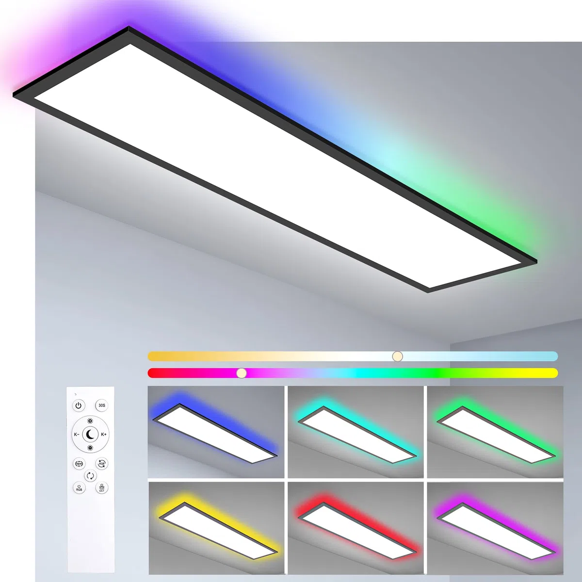 Oraymin Plafonnier LED 120x30 cm 40W 4800 lm RVB avec télécommande 3000K-6500K
