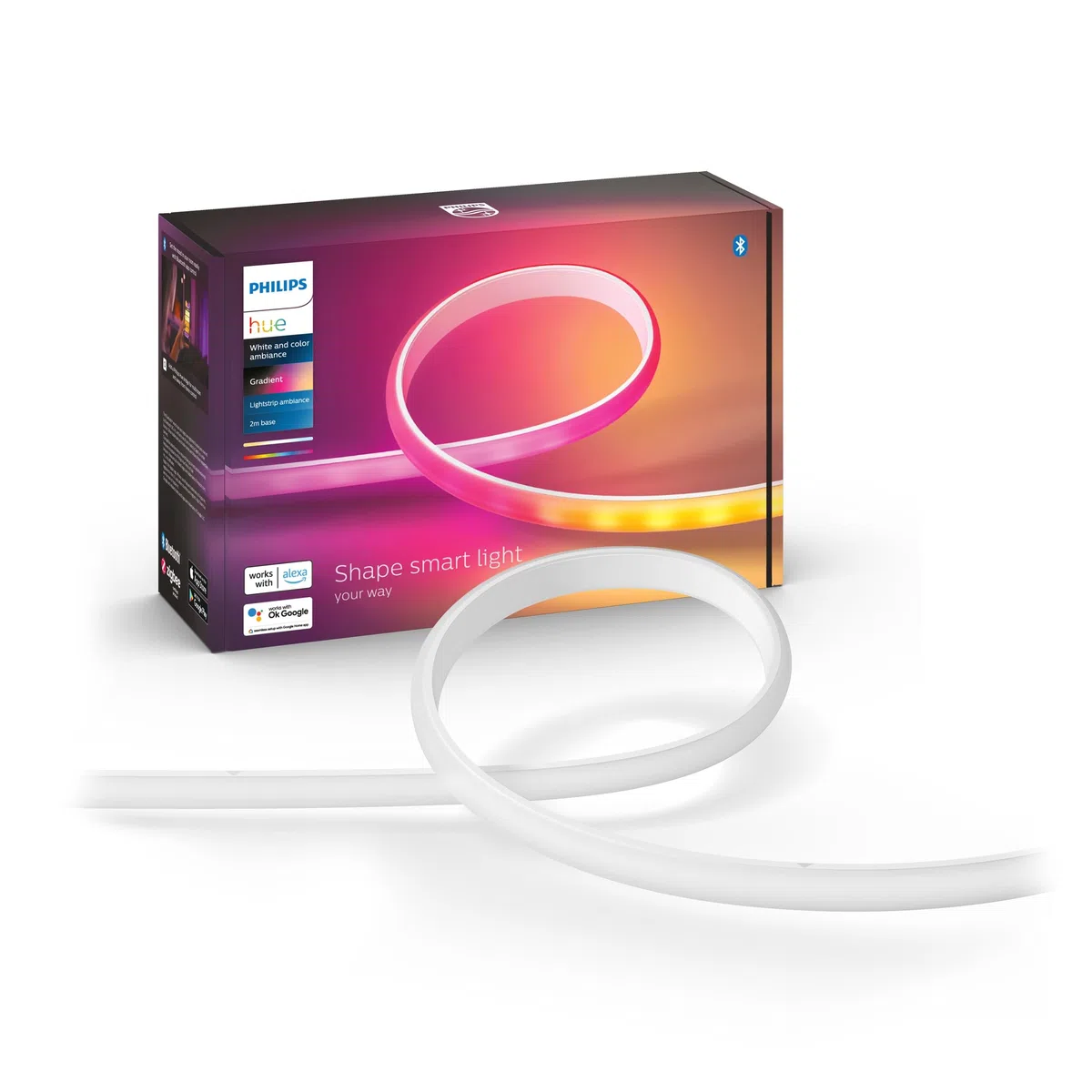 Philips Hue White and Color Gradient LED Strip 2m, Bande LED avec Bluetooth, Compatible Alexa, Google Assistant, Apple HomeKit