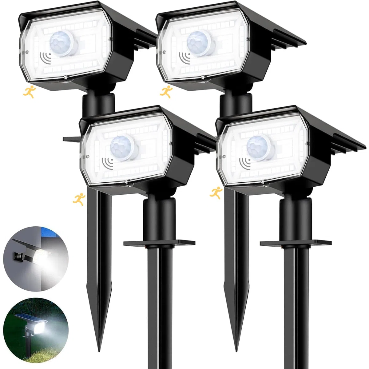 Lampe Solaire Exterieur Detecteur de Mouvement Lot de 4 - Spot Solaire Extérieur Puissant 56 LED/3 Modes Étanche Réglable pour Jardin Chemins Blanc Froid