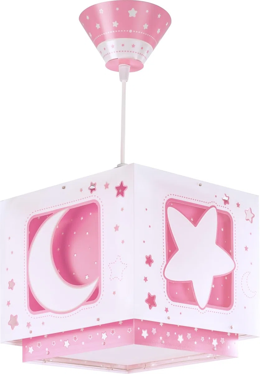 Dalber Lustre Chambre Lampe Suspension Plafonnier Pour Enfants, Moonlight lune et étoiles Rose, 63232MS, E27