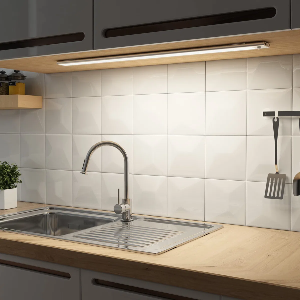Led Lampe Dimmable de Placard 60cm, Applique Murale sans Fil avec Détecteur de Mouvement Interieur, Réglette Led Rechargeable sous Meuble Cuisine à 3 Modes d'Eclairage