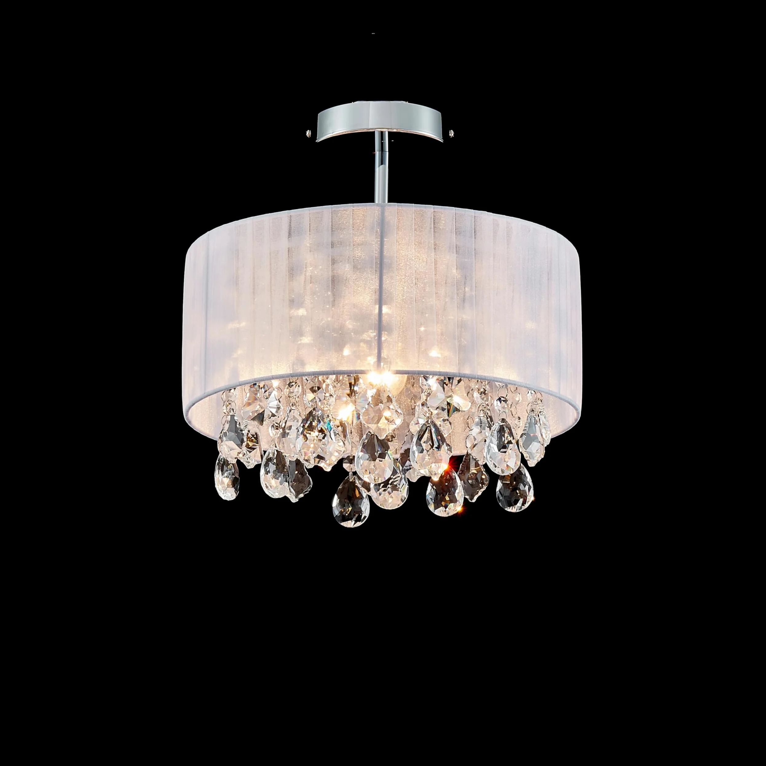 SHRINE Lighting Lustre en cristal blanc, design moderne, plafonnier pour espace de vie, D33 x H35 cm, douille E27*1, abat-jour en tissu blanc & finition chromée