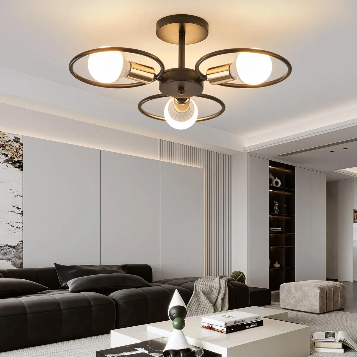 YOODI Plafonnier Industriel Lustre Plafonnier 3 Bulbs, Luminaire Salon Lustre Cuisine Moderne Luminaire avec Base E27, Éclairage de Plafond en Métal Lustre Chambre Intérieur (Sans Ampoule)