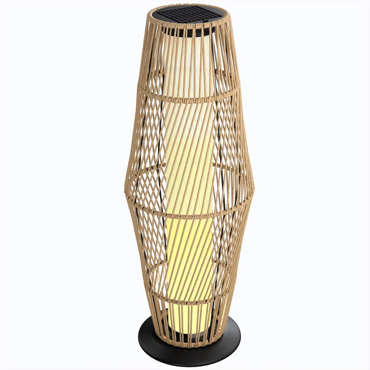 Outsunny Lanterne Solaire Extérieure en Résine Tressée avec Capteur de Lumière, Lampadaire LED Extérieur, 26x26x68cm, Sable