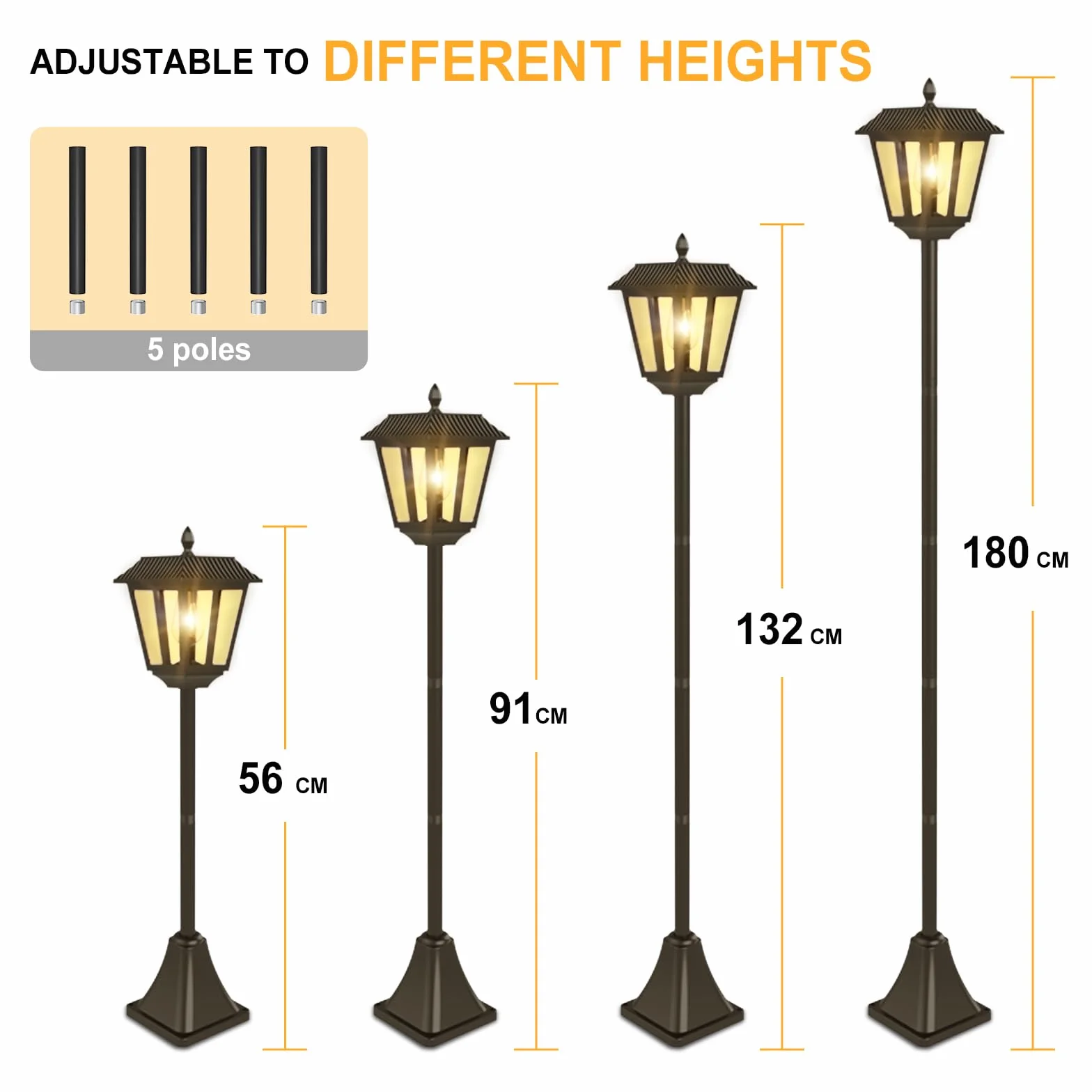 Lampes Solaires LED Extérieur Lanterne Cimetière Piquet 180 cm Lumière Blanche Chaude 2 Pièces