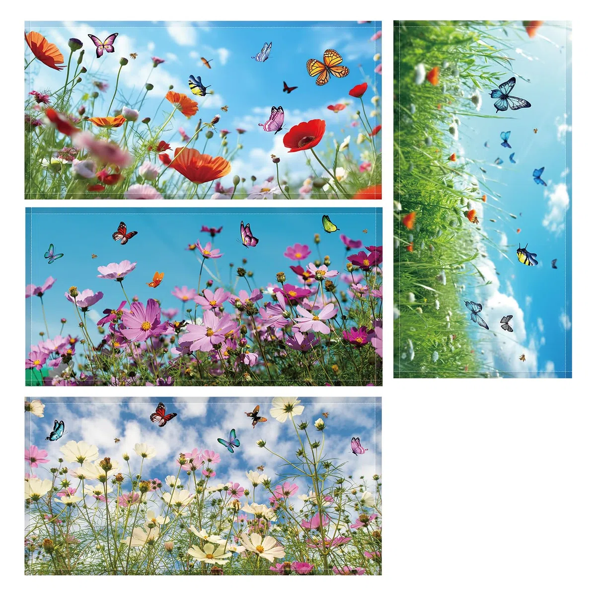 Cache-Lumière Fluorescente Magnétique 120 x 60 cm 4 Pièces Tissu Fleurs Papillons pour Plafonniers