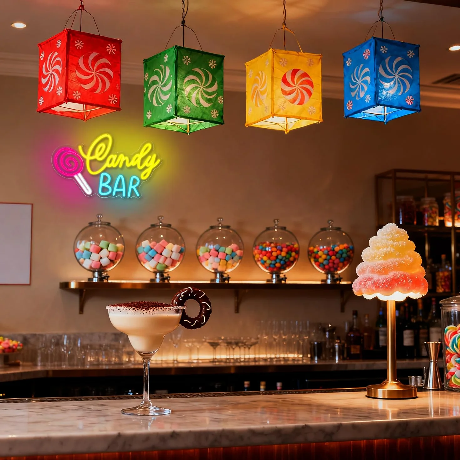 Enseigne au néon Candy Bar, enseigne néon sucette LED à intensité variable pour magasin de bonbons, cuisine, bar à desserts