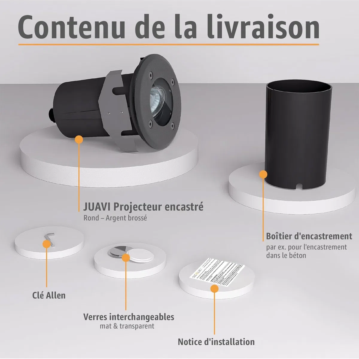 JUAVI spot encastrable rond extérieur IP67 orientable carrossable GU10 noir mat éclairage de sol 230 V