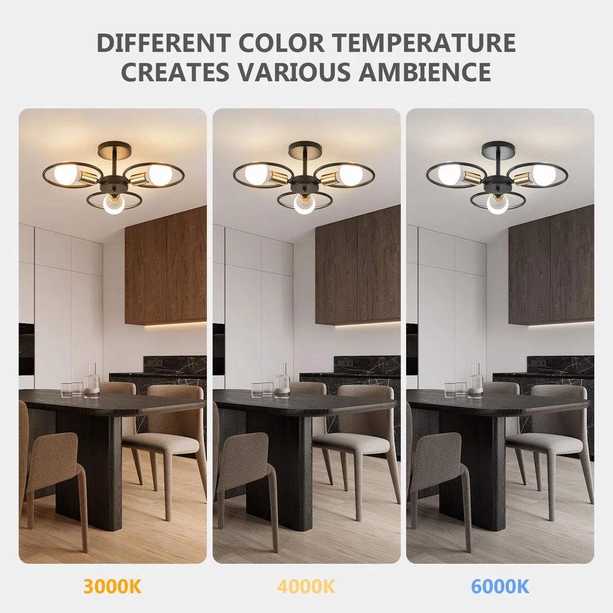 YOODI Plafonnier Industriel Lustre Plafonnier 3 Bulbs, Luminaire Salon Lustre Cuisine Moderne Luminaire avec Base E27, Éclairage de Plafond en Métal Lustre Chambre Intérieur (Sans Ampoule)