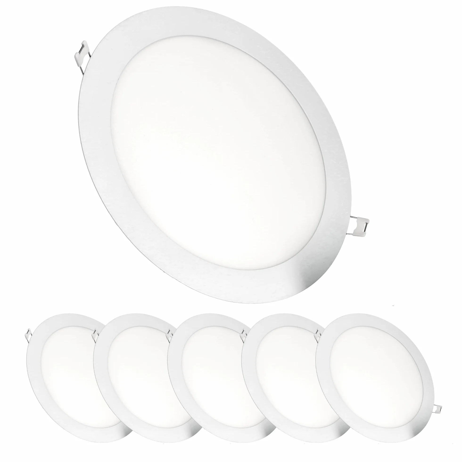 JANDEI – Lot de 6 Spots Led encastrables ronds, 18 W, 1500 lumens, extra-plats 13 mm, trou de fixation Ø 200-205 mm, blanc chaud 3000 K, avec transformateurs inclus