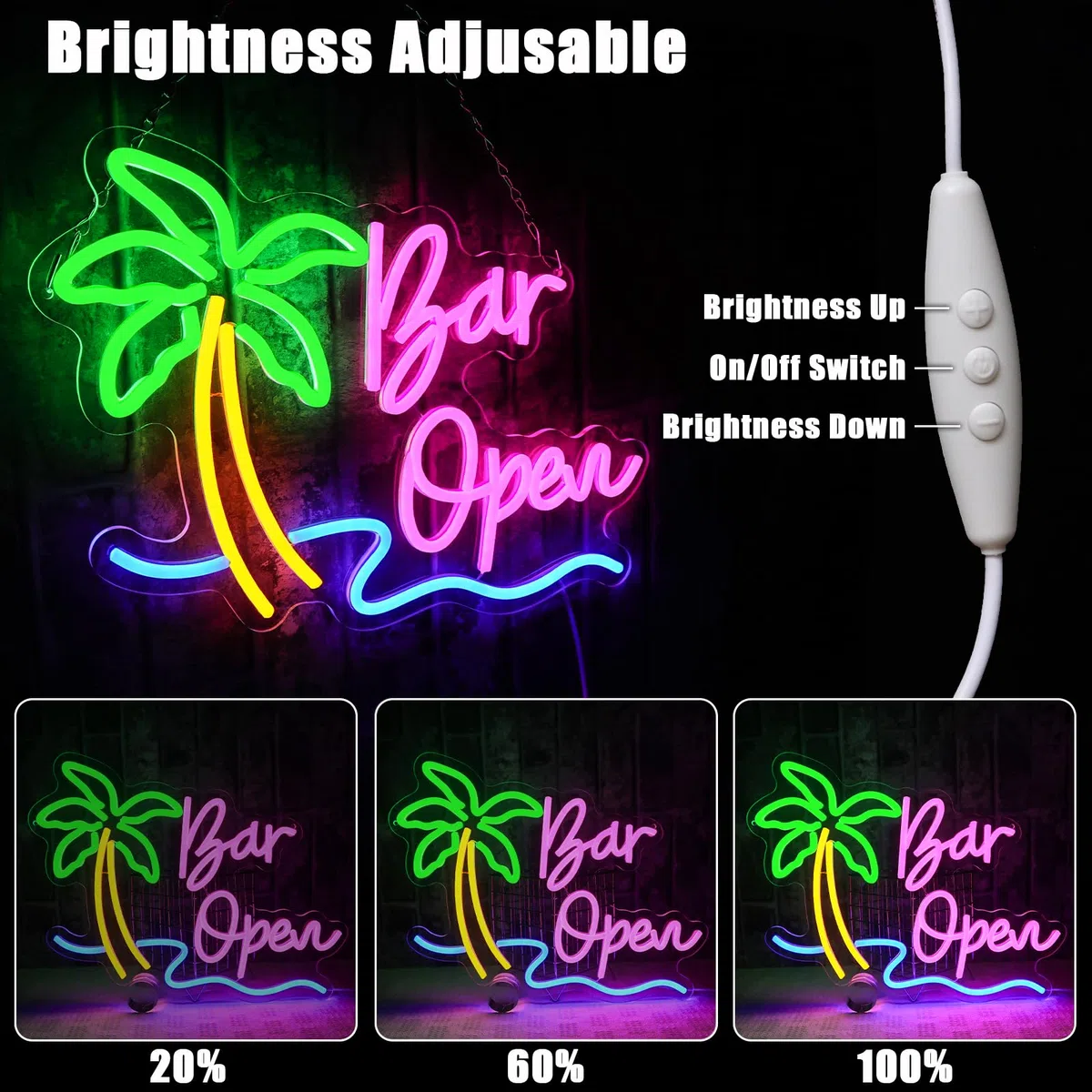 Enseigne Néon Bar Ouvert Panneau Néon Palmier Décoration Murale Lampe Néon USB LED Open Bar Bière Club