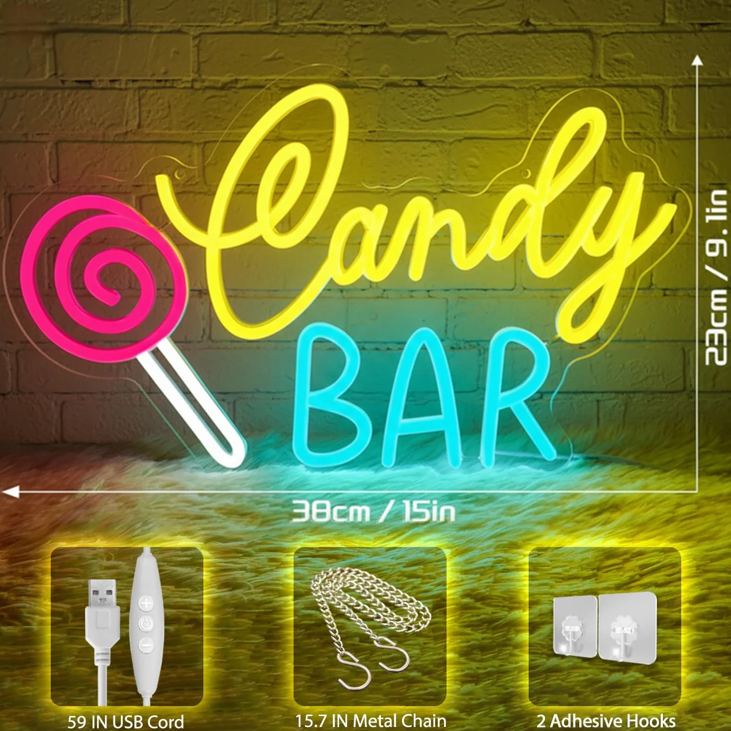 Enseigne au néon Candy Bar, enseigne néon sucette LED à intensité variable pour magasin de bonbons, cuisine, bar à desserts