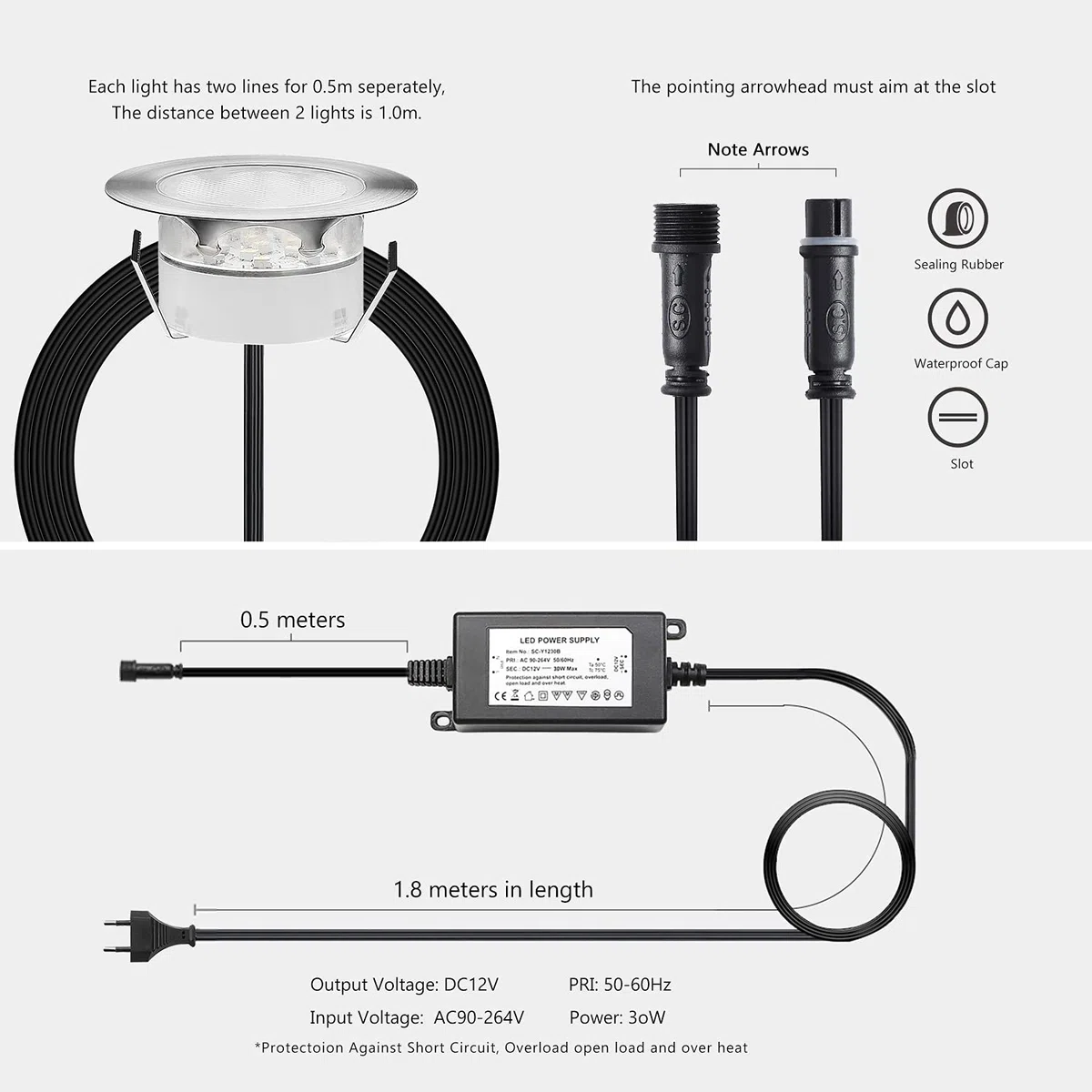 Spot Encastrable LED DC12V IP67 Etanche Ø60mm Acier Inoxydable Exterieur Jardin Couloir Blanc Chaud 10 Kit