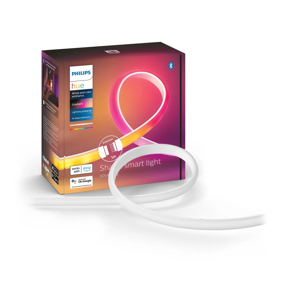 Philips Hue White and Color Lightstrip Extension 1 mètre, Bluetooth, compatible Alexa, Google Assistant, Apple Homekit