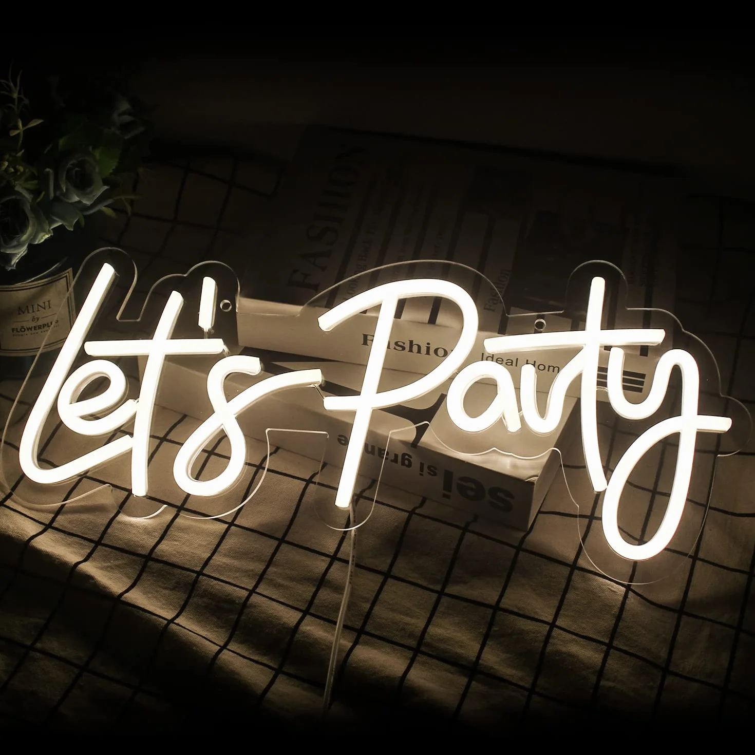 Lets Party Neon Sign Led Dimmable Décoration au néon pour fête anniversaire murale
