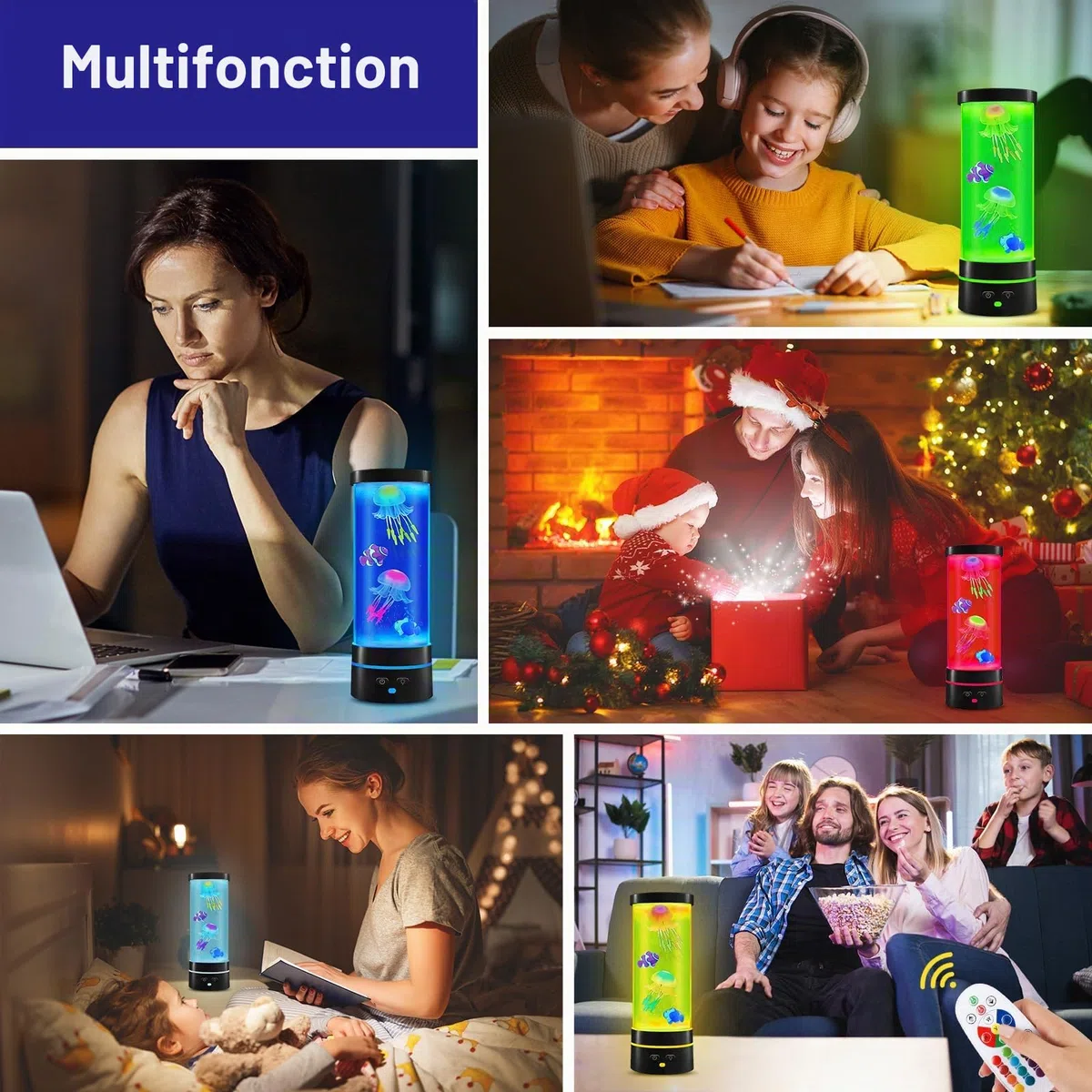 Lampe LED Méduse - 17 Couleurs - Ronde - Décoration Intérieure avec Télécommande - Cadeau Noël Enfants