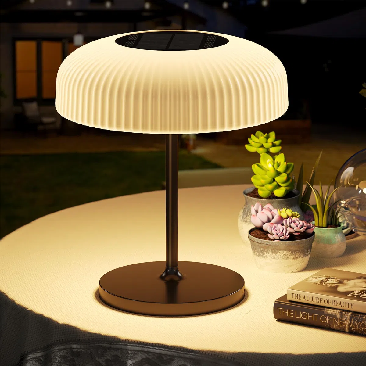Lampe de table LED solaire IP44 avec variateur tactile et batterie USB-C, lampe de lecture LED pour extérieur et intérieur