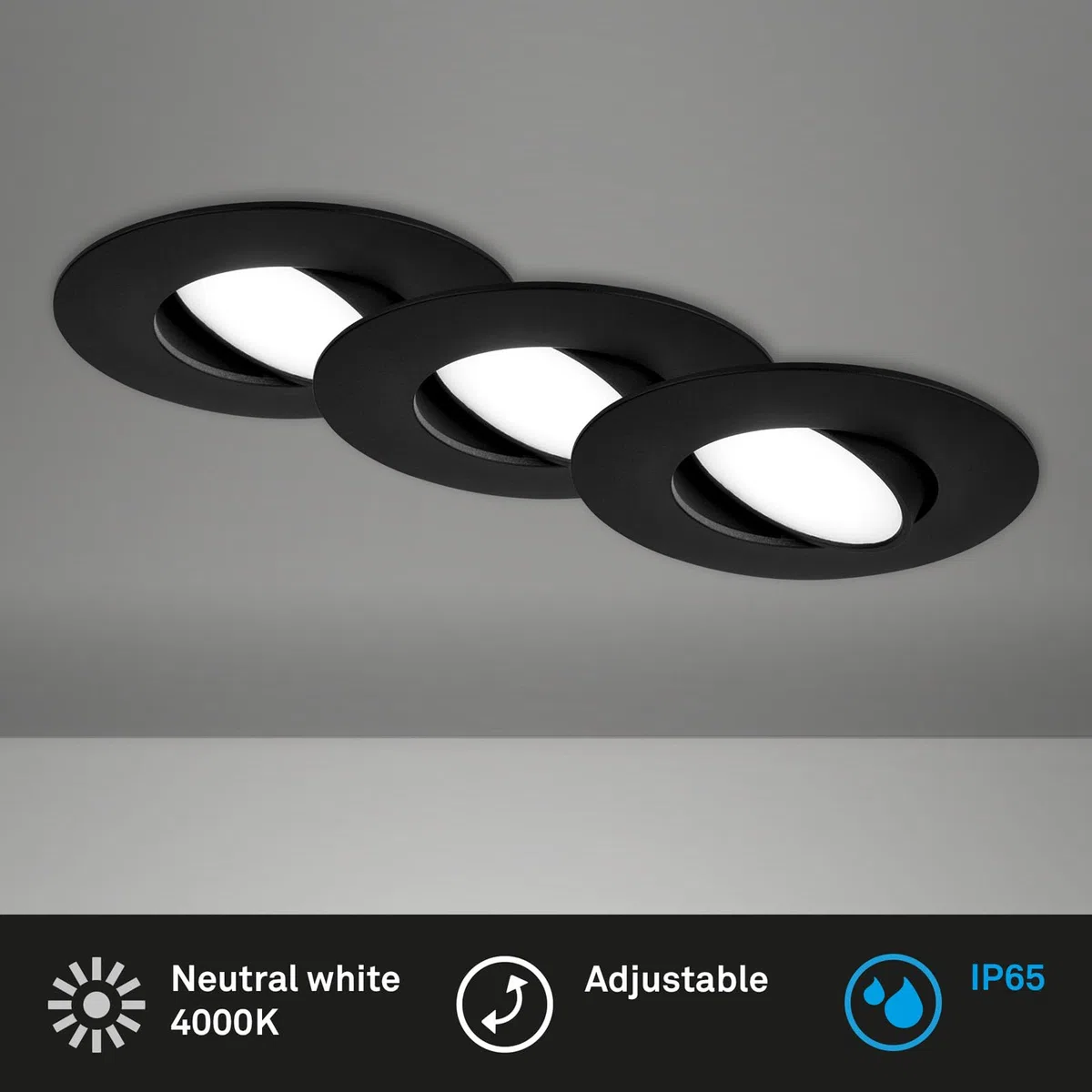 BRILONER Lot de 3 spots LED à encastrer 230V IP65 noir 90x45 mm