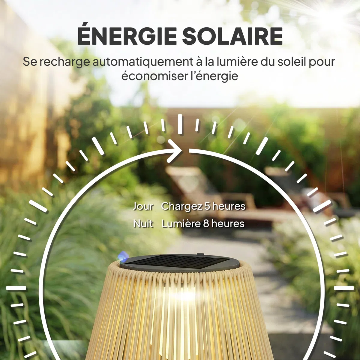 Outsunny Lanterne Solaire Extérieure en résine tressée lampadaire LED rechargeable avec capteur de lumière pour jardin patio terrasse jaune
