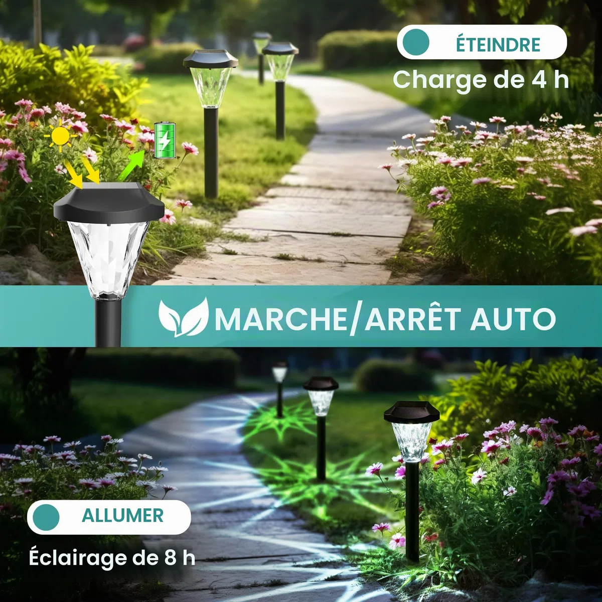 GIGALUMI Lot de 12 lampes solaires d'extérieur étanches pour terrasse, pelouse, cour