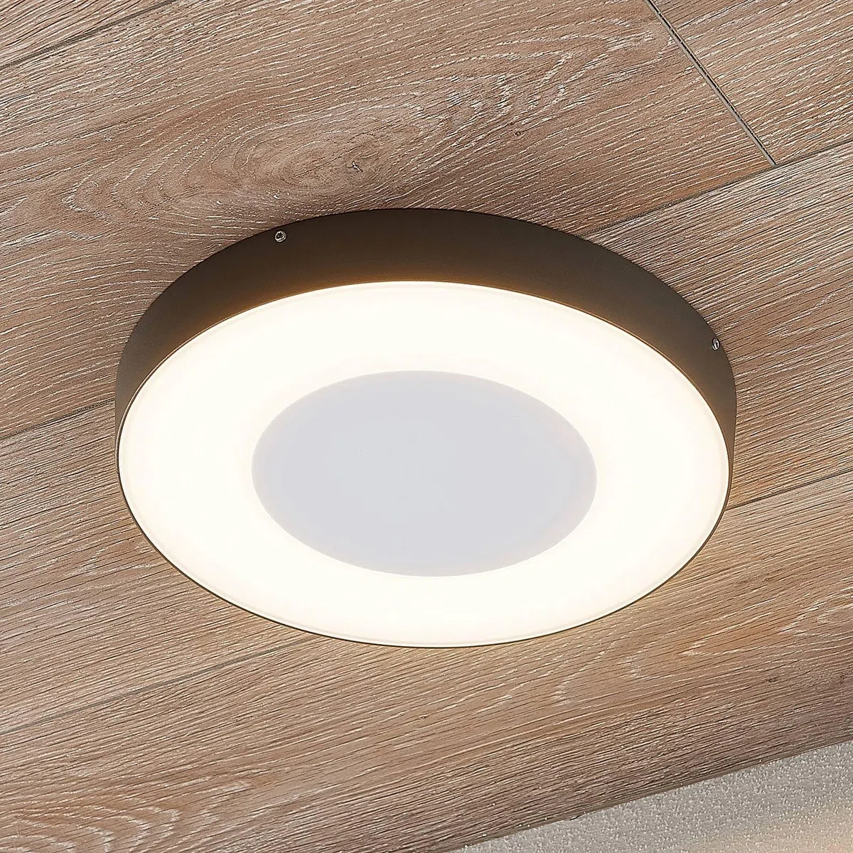 LED Plafonnier extérieur Sora (Moderne) en Gris Aluminium (1 lampe,à), Luminaire d’extérieur pour le jardin la terrasse balcon & maison plafonnier