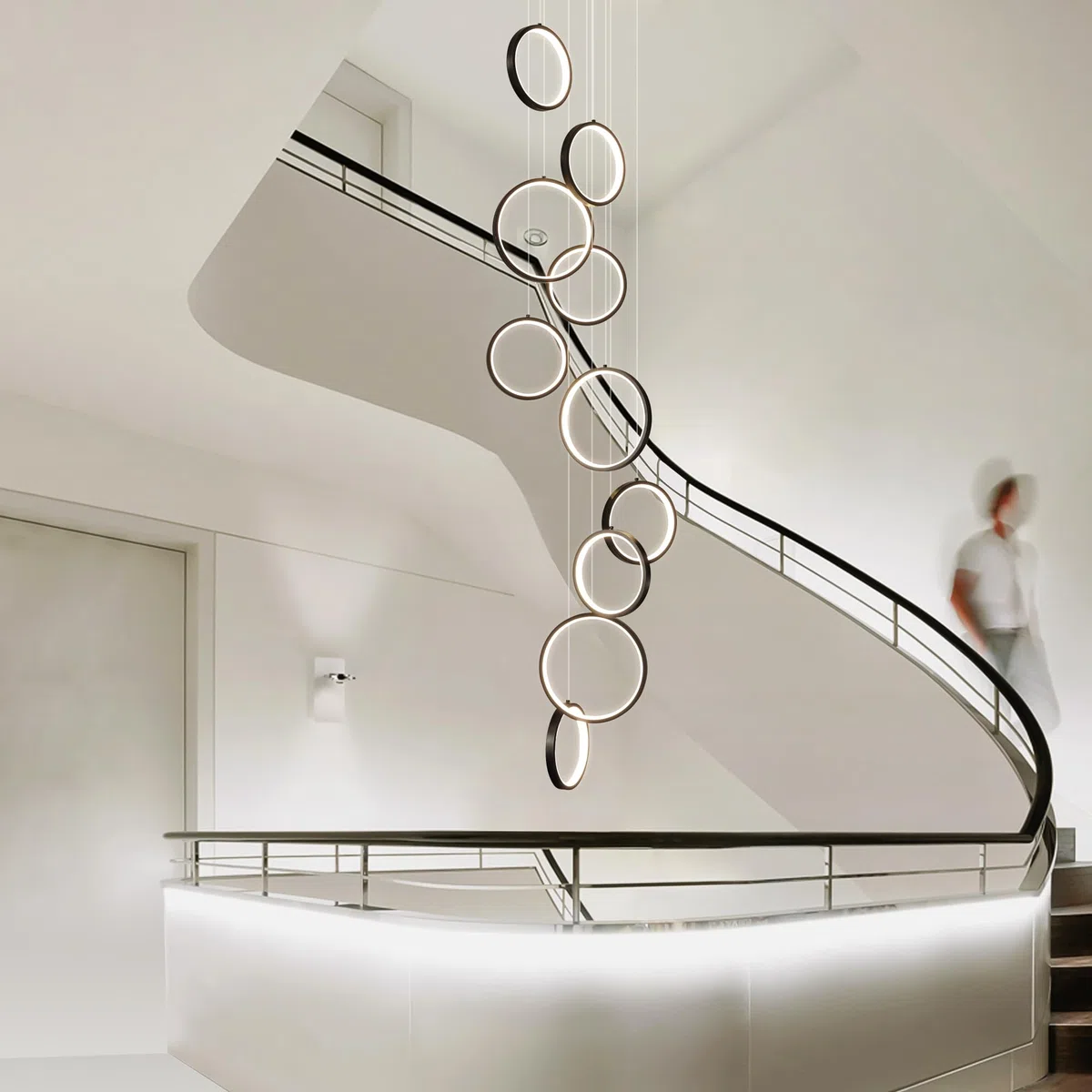 Qcyuui Lustre Moderne pour Escalier Plafonnier à Hauteur Réglable Lustre Suspendu Haut de Gamme & Luminaire pour Loft Adapté aux Espaces Grands, Parfait pour Cages d'Escalier, Salons et Villas