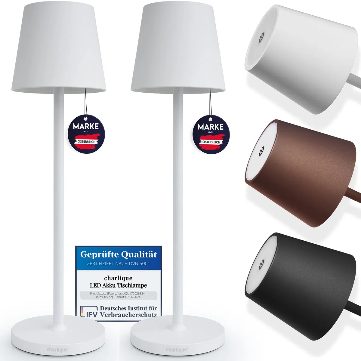 Lampe de table LED sans fil rechargeable dimmable blanc double pack avec USB batterie puissante portable intérieur extérieur