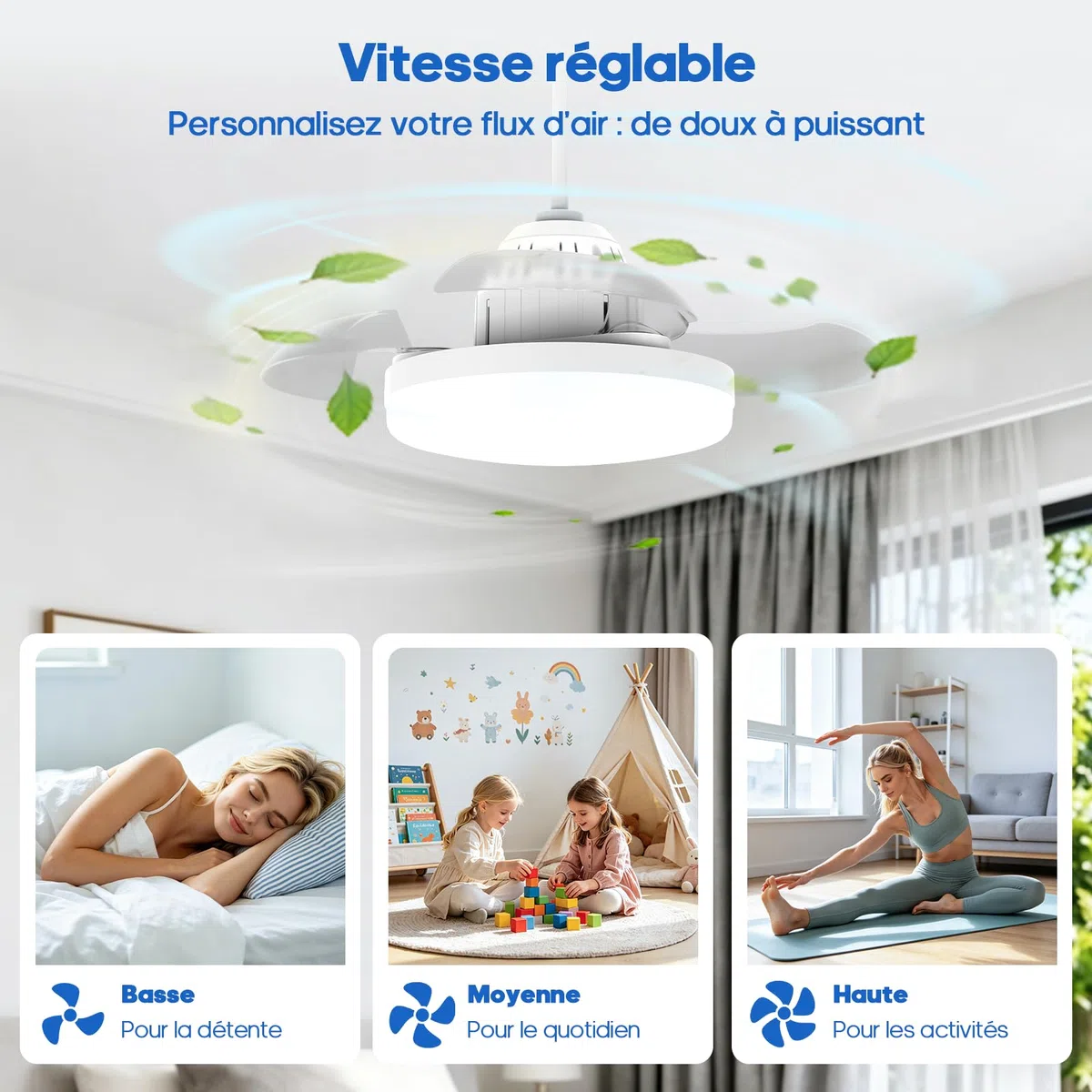 GOODEA Caché Ventilateur de Plafond Silencieux 40cm avec Lumière et Télécommande 30W E27 2000lm Dimmable