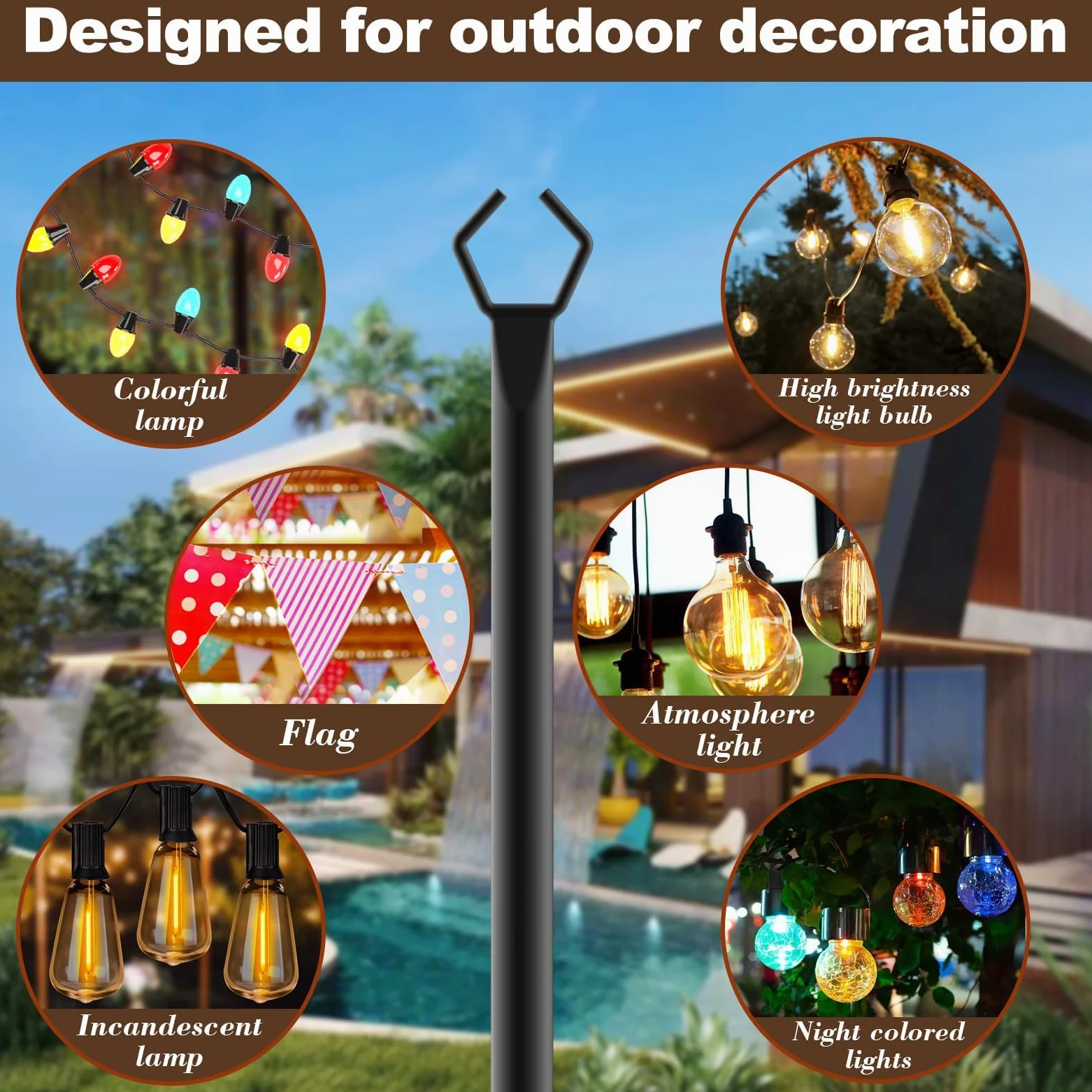 Lot de 4 poteaux lumineux 3 m éclairage extérieur avec supports clôture métal terrasse jardin