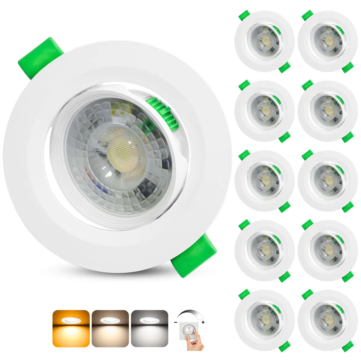 Spot LED Encastrable Dimmable 230V 5W 500LM Blanc Chaud Neutre Froid Réglable IP44 Extra Plat Lot de 10
