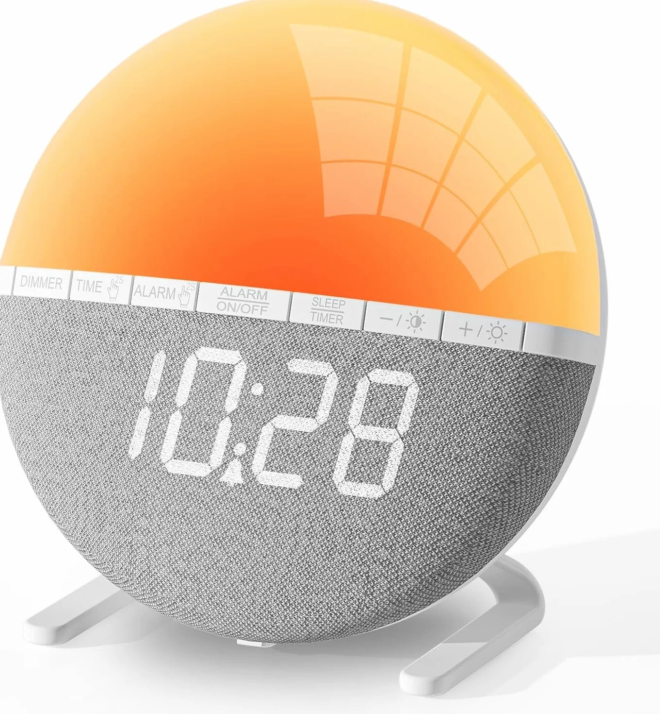 Réveil Lumineux avec Simulation du Lever du Soleil, Lampe de Réveil avec Snooze, 7 Sonneries, Veilleuse 9 Couleurs