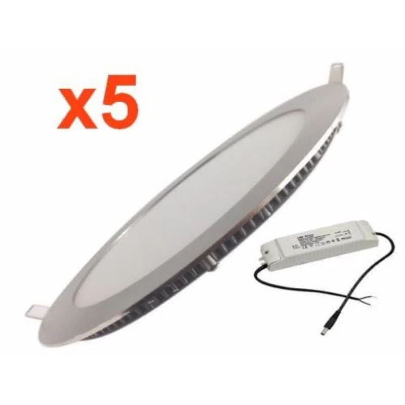 Spot LED Encastrable Rond ALU 12W - Pack de 5 - Blanc Froid 6000K - 8000K - SILAMP