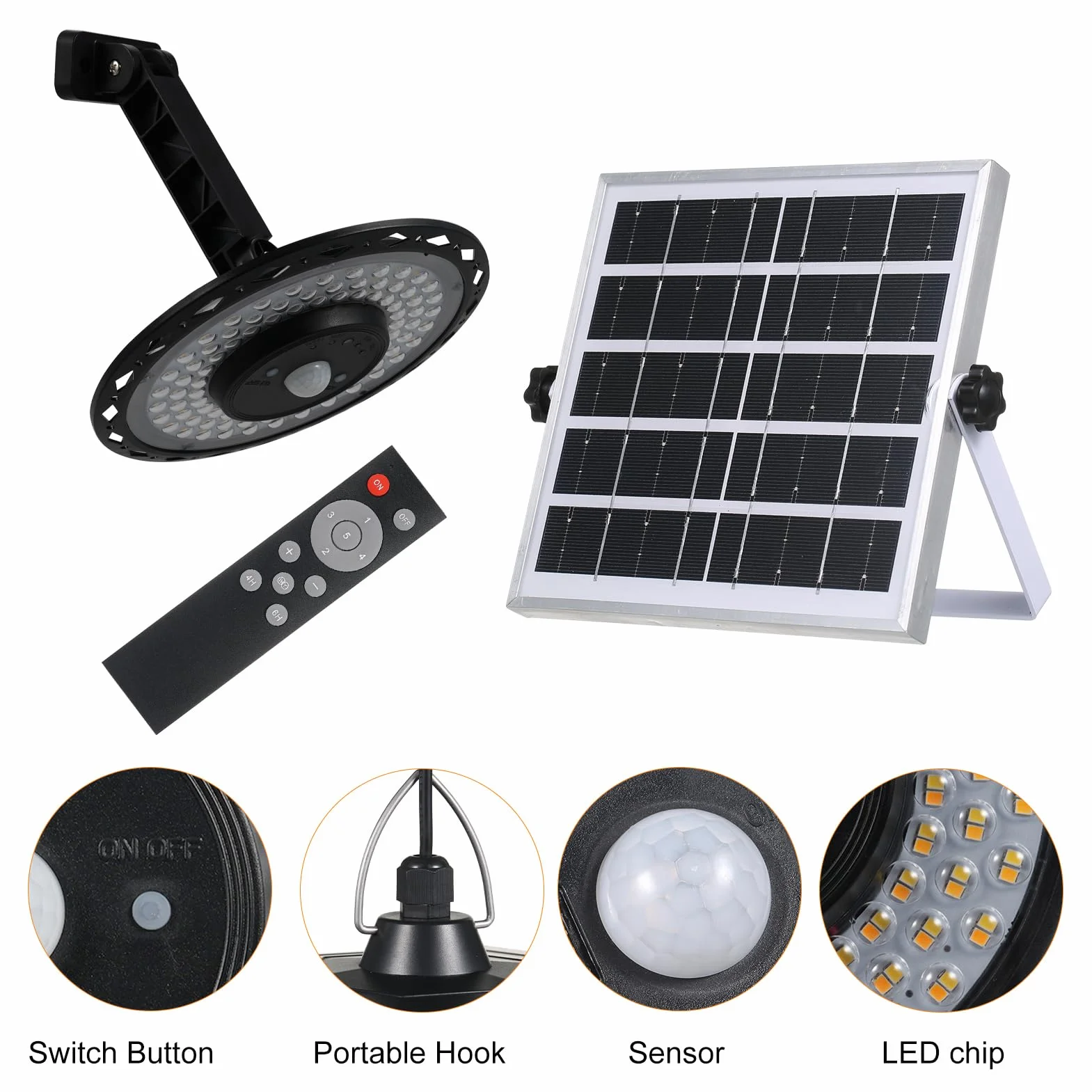 Lixada Lampe solaire suspendue extérieur 180 LED batterie 4400 mAh IP65 détecteur de mouvement 5 modes
